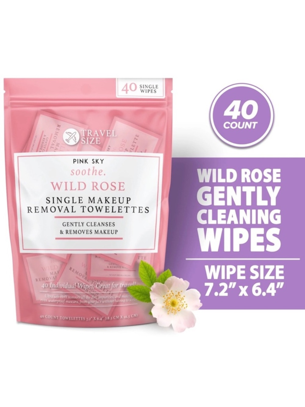 Wild Rose single makeup removal towelettes - 40pcs